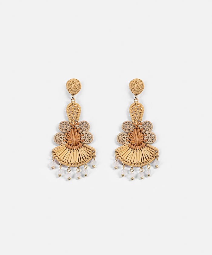 Beaded Raffia Dangle Earrings