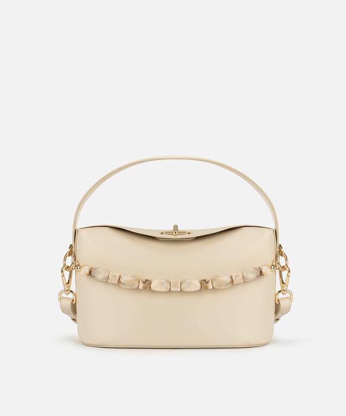 Beaded Strap Leather Effect Bag
