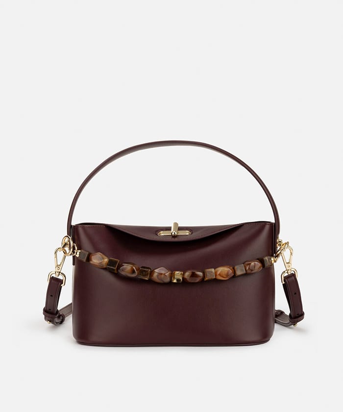Beaded Strap Leather Effect Bag