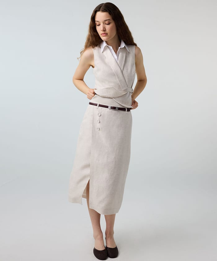 Belted Linen Skirt