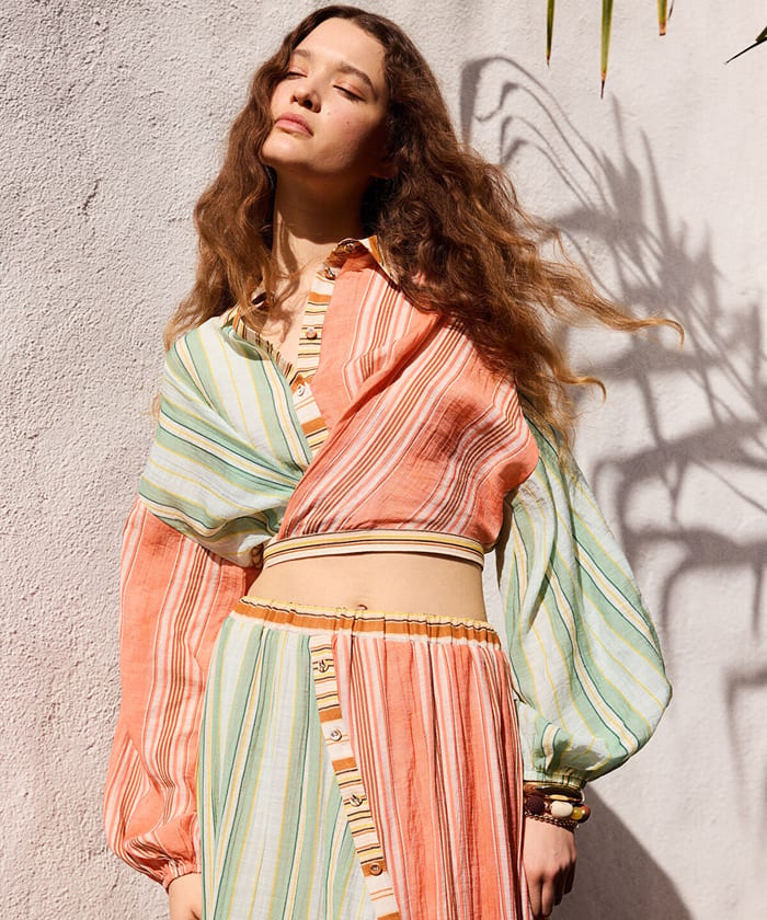 Color-Block Striped Blouse