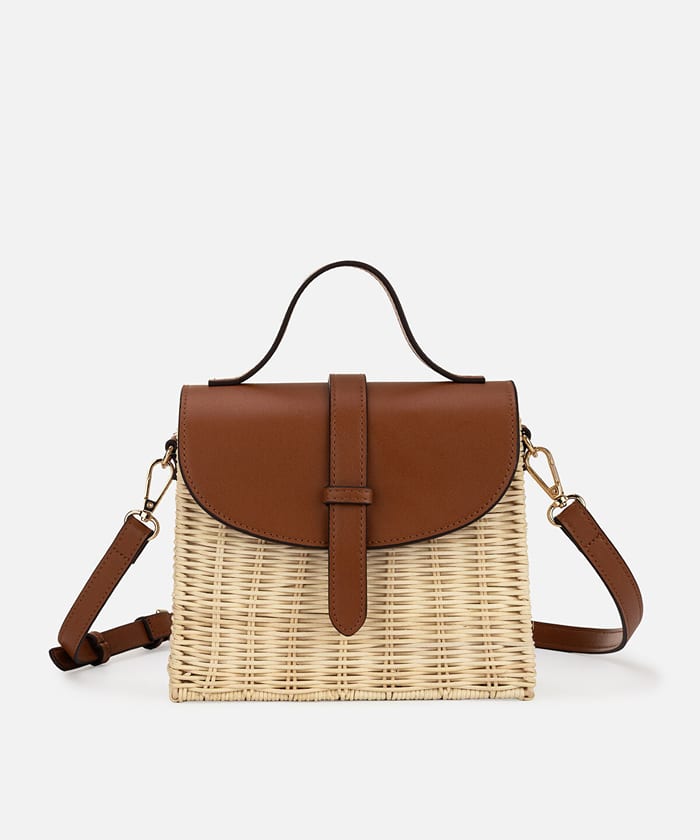Contrast Flap Rattan Bag