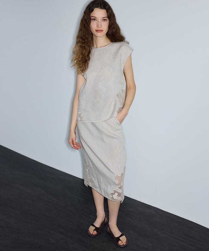 Embroidered Linen Skirt