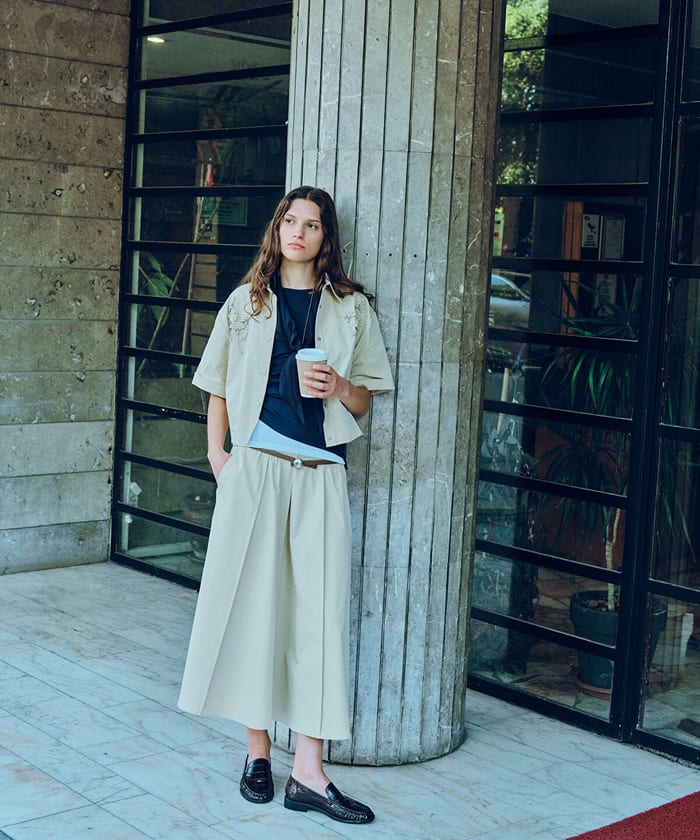 Faux-Leather Belted Midi Skirt