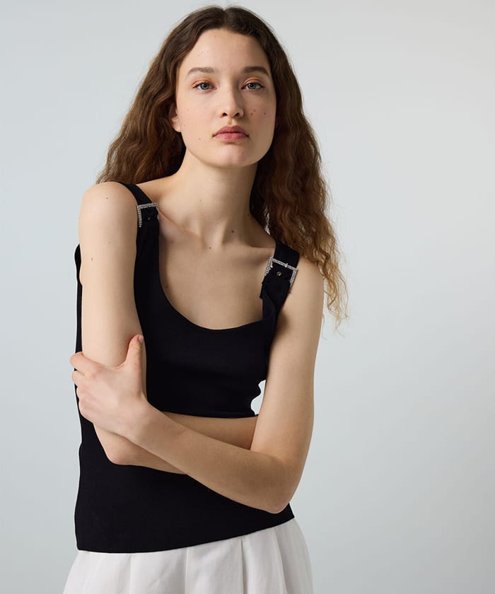 Knit Top with Rhinestone Buckles