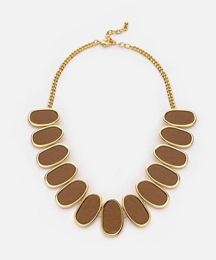 Leather Effect Oval-Piece Necklace