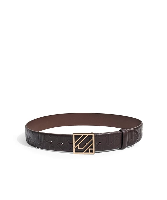 Monogram buckle leather belt