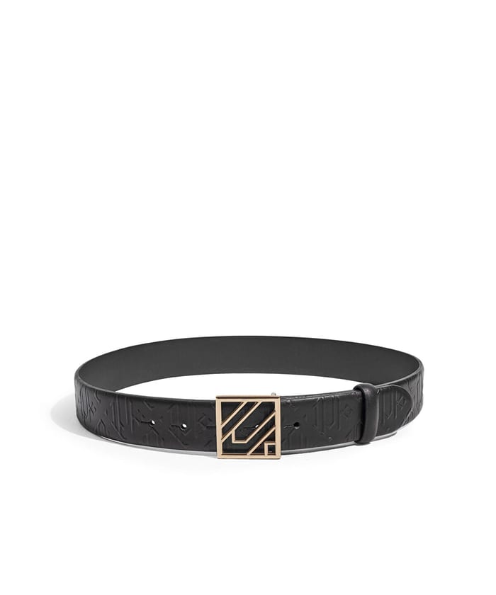 Monogram buckle leather belt