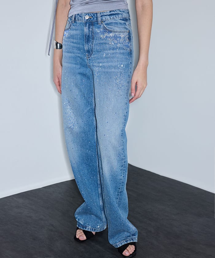 Rhinestone Wide-Leg Jeans