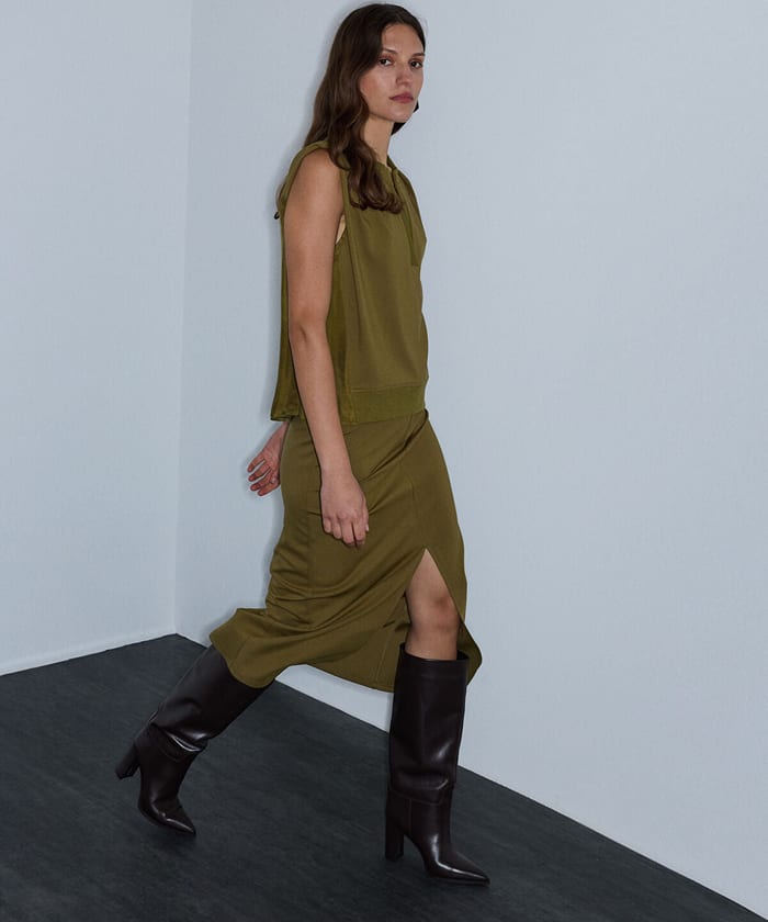 Rib-Waist Midi Skirt