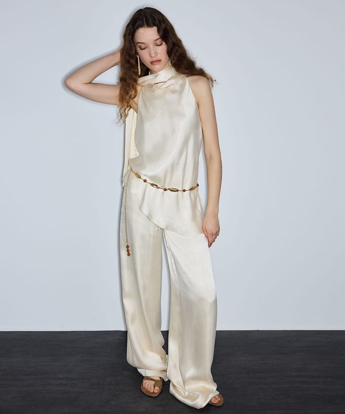 Satin-Effect Wide-Leg Trousers