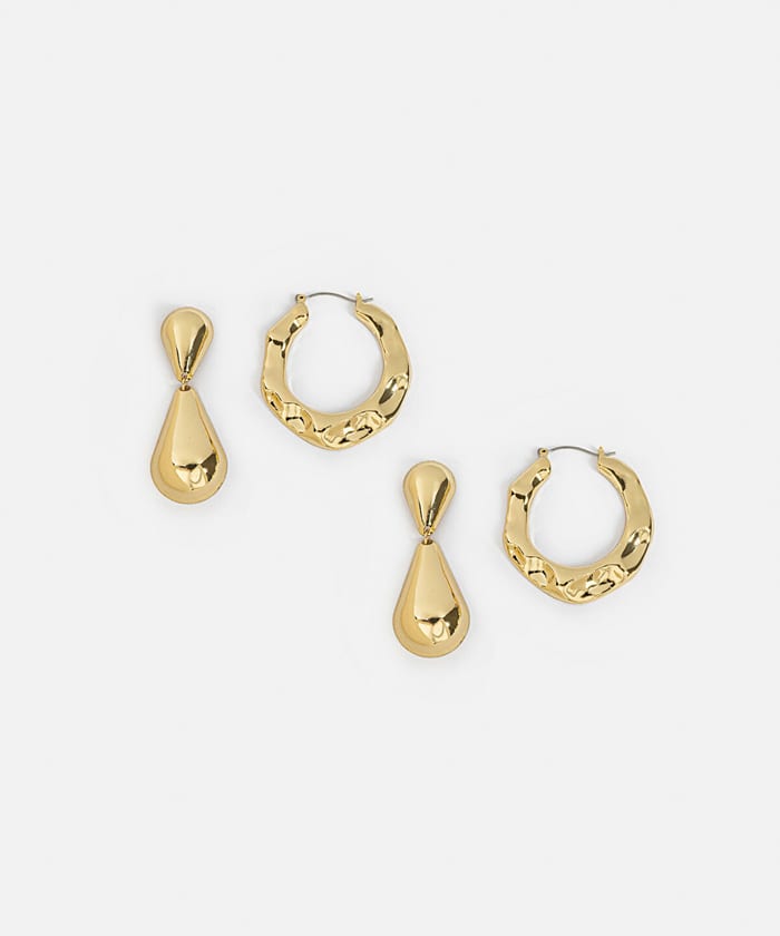 Textured Hoop and Drop Earring Set